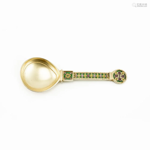 Jacob Tostrup gilded silver and plique enamel spoon