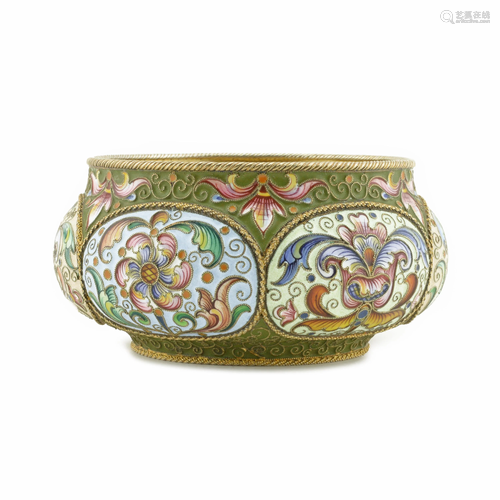 Feodor Ruckert Enamel Lobed Bowl