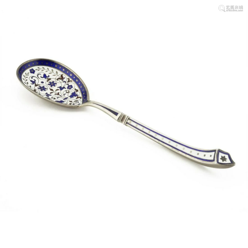 Danish silver and enamel serving spoon by Peter Hertz