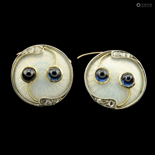 Pair of Russian jeweled gold and enamel cufflinks