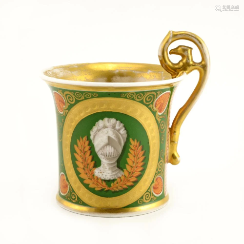 Porcelain Cabinet Cup with Sulphide Glass Bottom
