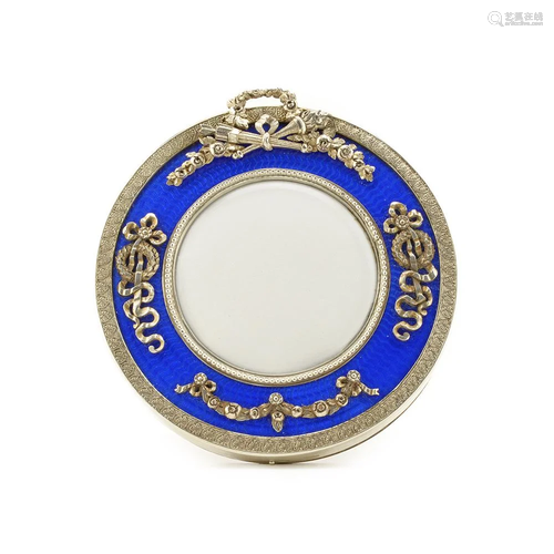 Faberge silver & enamel round photograph frame