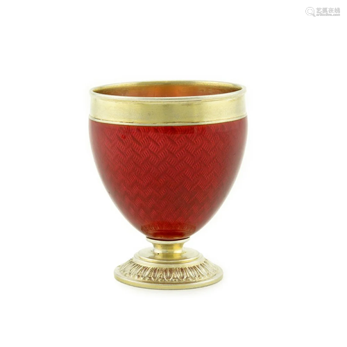 A Fabergé gilded silver and guilloché enamel small cup