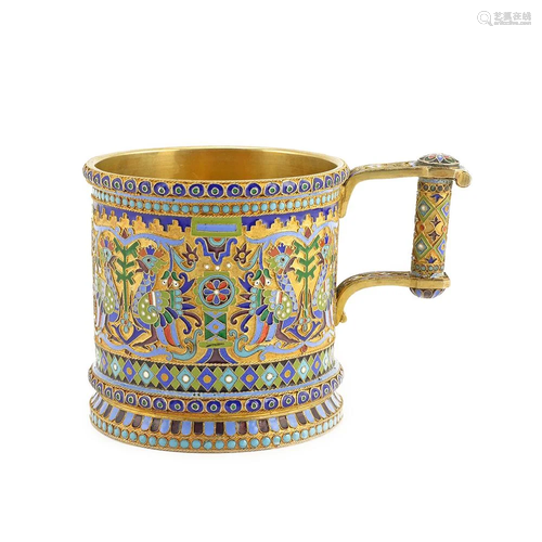 Russian silver & enamel tea glass holder