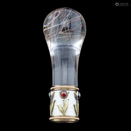 Faberge quartz, gold and enamel parasol handle