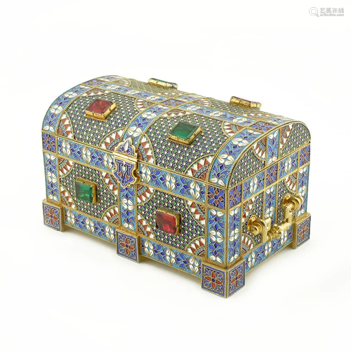 Khlebnikov Enamel Casket with faux emeralds rubies