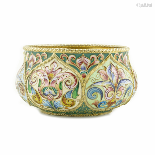 Feodor Ruckert Enamel Lobed Bowl