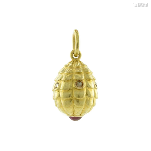 Faberge gold, diamond & gemstone miniature pendant egg