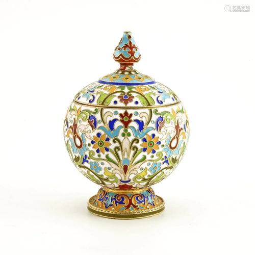 A Russian cloisonne enamel covered jar, Feodor Ruckert