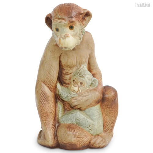Lladro Porcelain Gres Monkey & Baby Porcelain