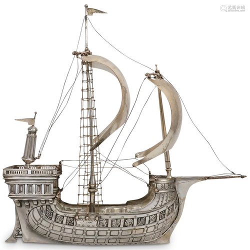 Silver Plated Galleon Sailing Model Ship