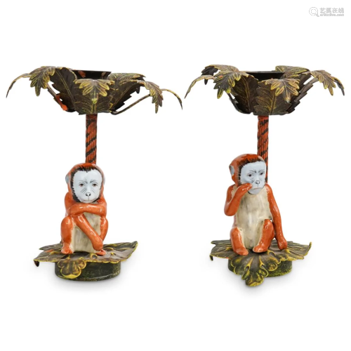 Pair Of Monkey Candle Holders
