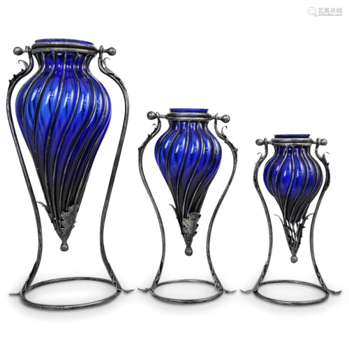 (3 Pc) Moroccan Glass Lantern Vases