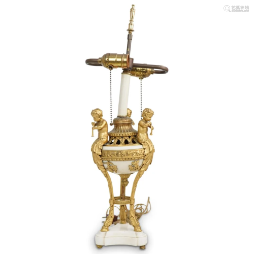19th Cent. Empire Style Marble and Bronze Urn Lamp