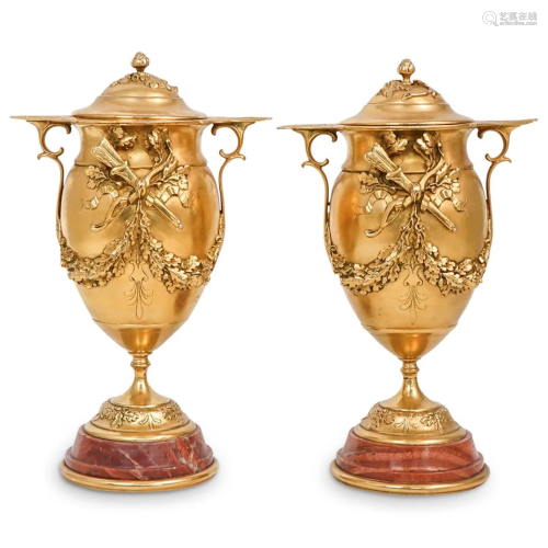 Pair of French Gilt Bronze Urns