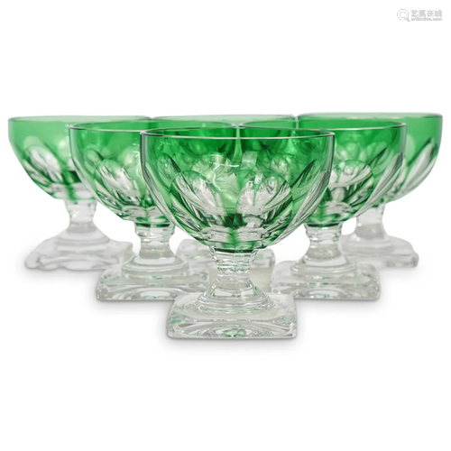 (6 Pc) Moser Green Glass Wine Goblets Set