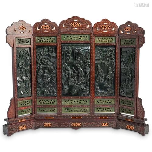 Chinese Carved Jade Five Panel Screen