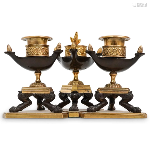 (3 Pc) Regency Animalistic Bronze Candle Holders