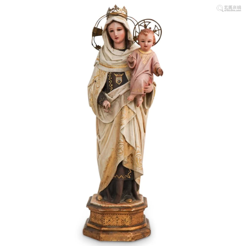 Carved Wood Virgin Mary Statue