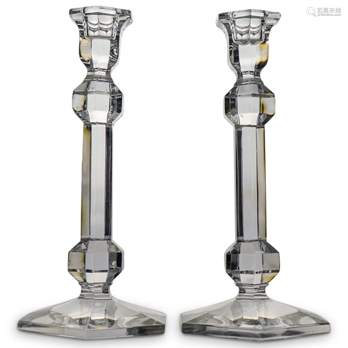 Pair Of Val St. Lambert Crystal Candlesticks