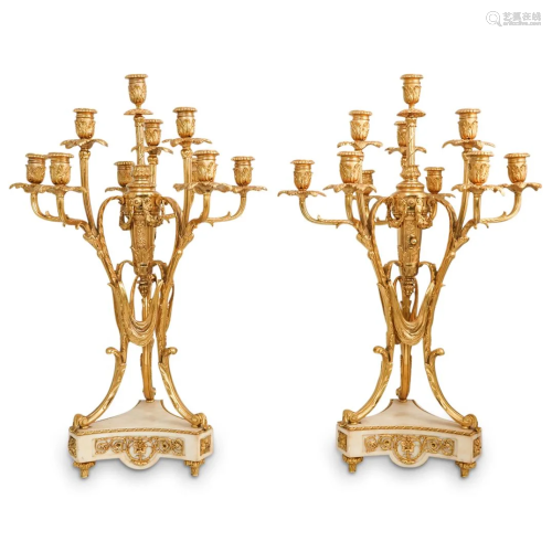 Antique French Bronze and Marble Candelabras