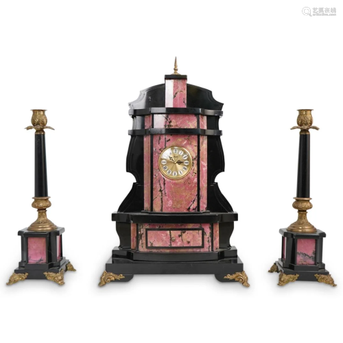 Aram Marble and Stone Clock Garniture Set