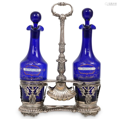 Schiff Sterling Silver Cobalt Glass Cruet Set