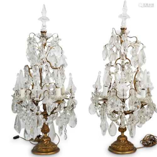 Antique Louis XIV Style Crystal and Bronze Girandoles