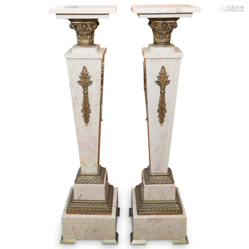 Pair Of Marble & Dore Bronze Pedestals