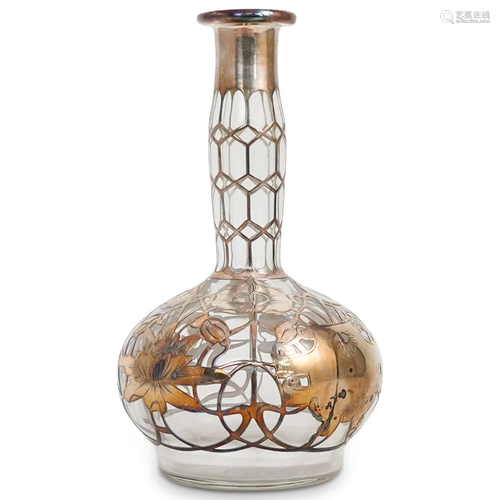 Art Nouveau Glass and Silver Overlay Decanter