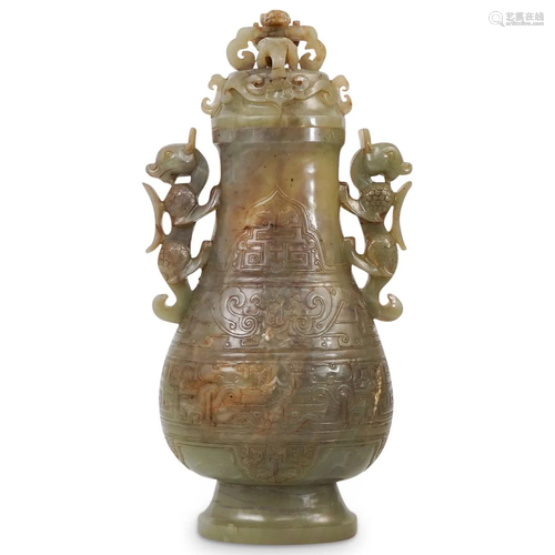 Chinese Carved Jade Archaic Urn