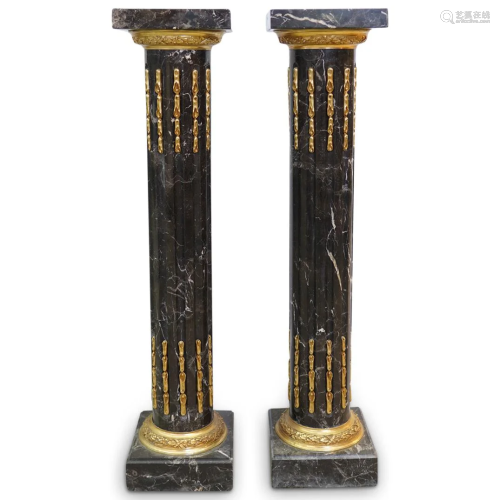 Pair of Bronze Mounted Marble Pedestals