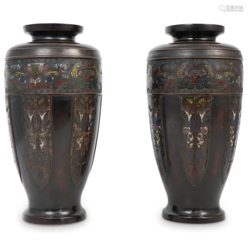 (2 Pc) Antique Chinese Bronze Vases