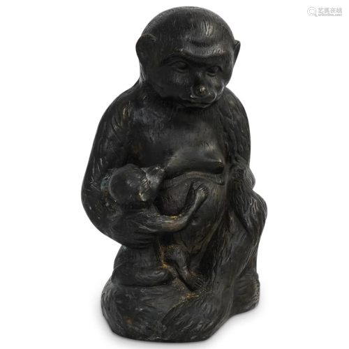 Chinese Monkey With Baby Bronze