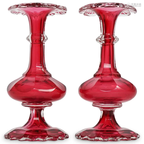 Pair of 19th Cent. Cranberry Glass Vases