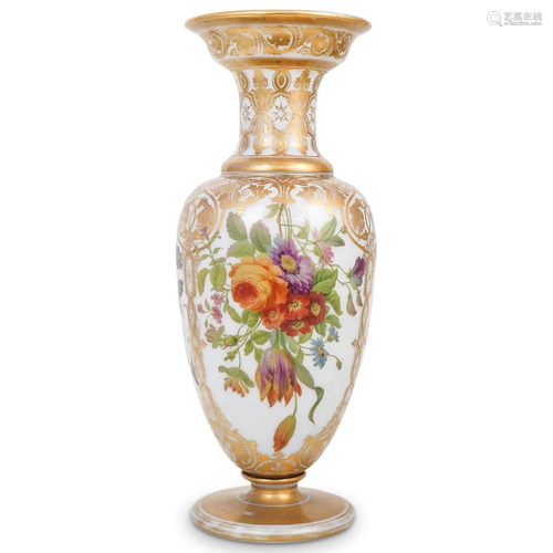 Antique French Hand Painted Opaline Glass Vase