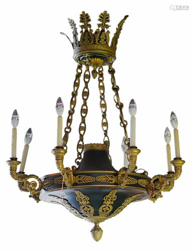 Gilt-Bronze and Patinated Bronze Eight-Light Chandelier