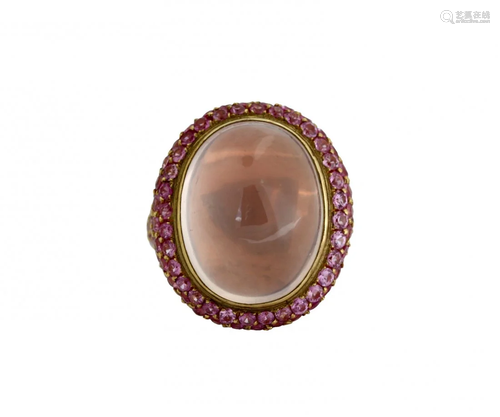 18Kt Gold, Pink Sapphire And Rose Quartz Ring