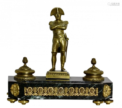 A French Gilt Bronze and Marble Ink Stand