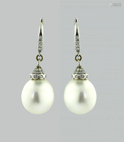 Pair Of Cultured Pearl And Diamond Earrings