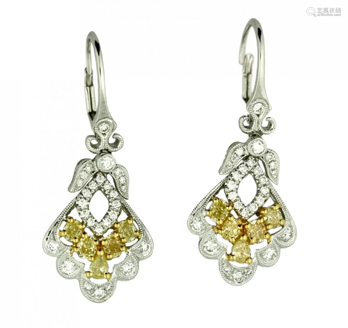 Pair of Yellow Diamond and Diamond Earrings