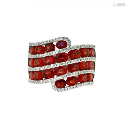 Fourteen White Gold, Diamond and Colored Stone Ring