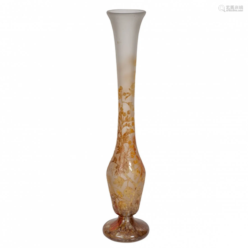 Daum Nancy Enamelled and Acid Etched Glass Vase