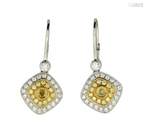 18 Karat Gold Diamond and Yellow Diamond Earrings