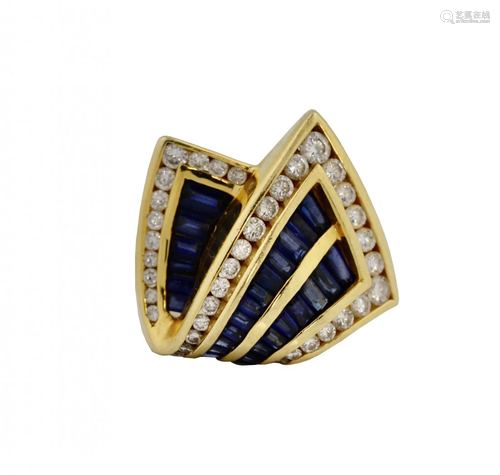 Charles Krypell, 18K Gold, Sapphire and Diamond Ring