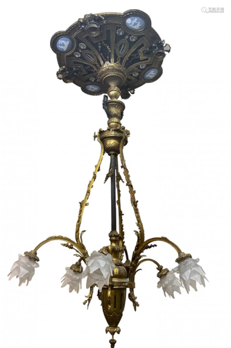 Wedgwood and Gilt Bronze Chandelier