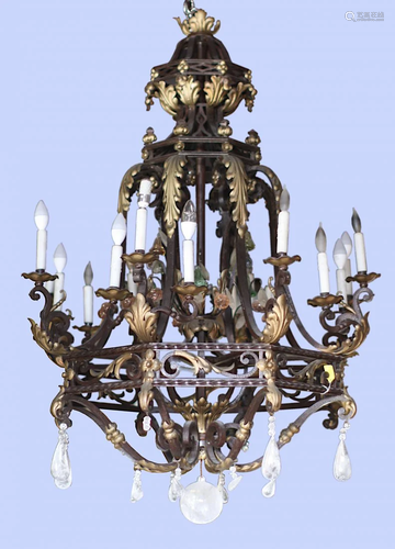 Louis XV style Parcel-Gilt, Wrought Iron Chandelier