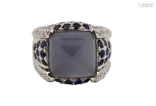 Sapphire, Chalcedony and Diamond Ring