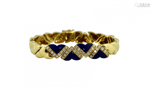 Fred, Paris 18 Karat Gold, Lapis and Diamond Bracelet