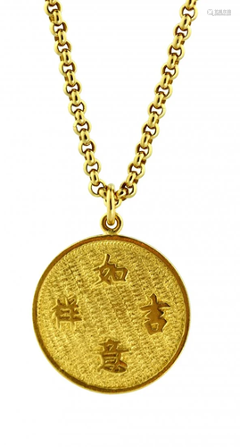 A Southeast Asian 24 karat Gold Pendant with Necklace